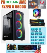 PC DESAIN | MULTIMEDIA  - RYZEN 5600G  - 16GB | 512 Gb Nvme | CASING Gaming RGB  | Radeon Vega 7